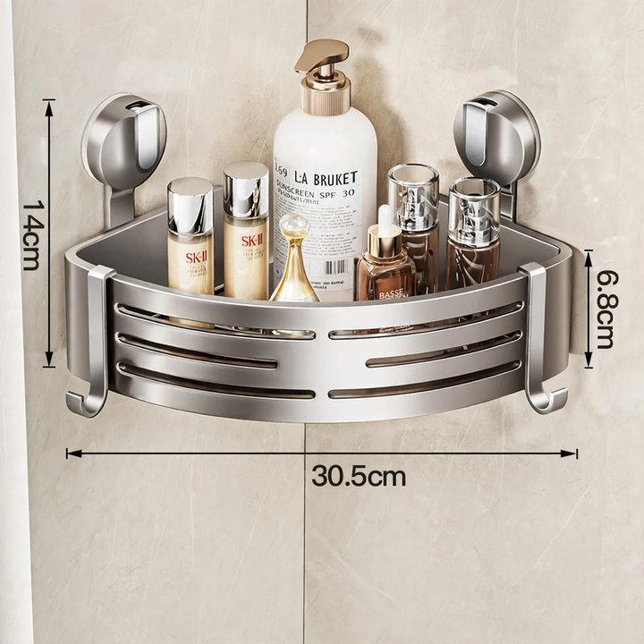 Triangle corner shelf with suction cup for the bathroom, model 035-023-A