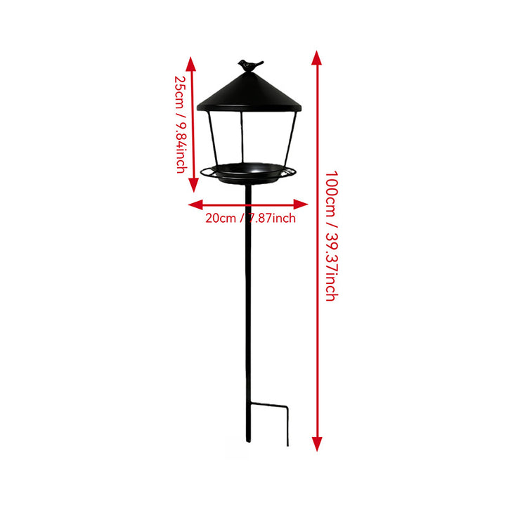 Bird feeding station with ground spike made of iron