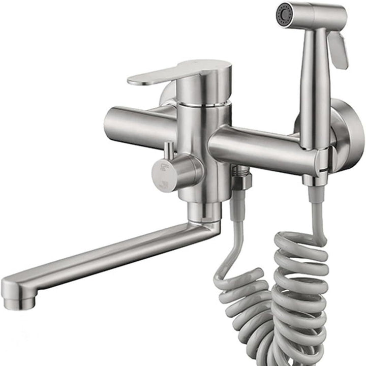 Wall-mounted mixing faucet with swivel outlet
