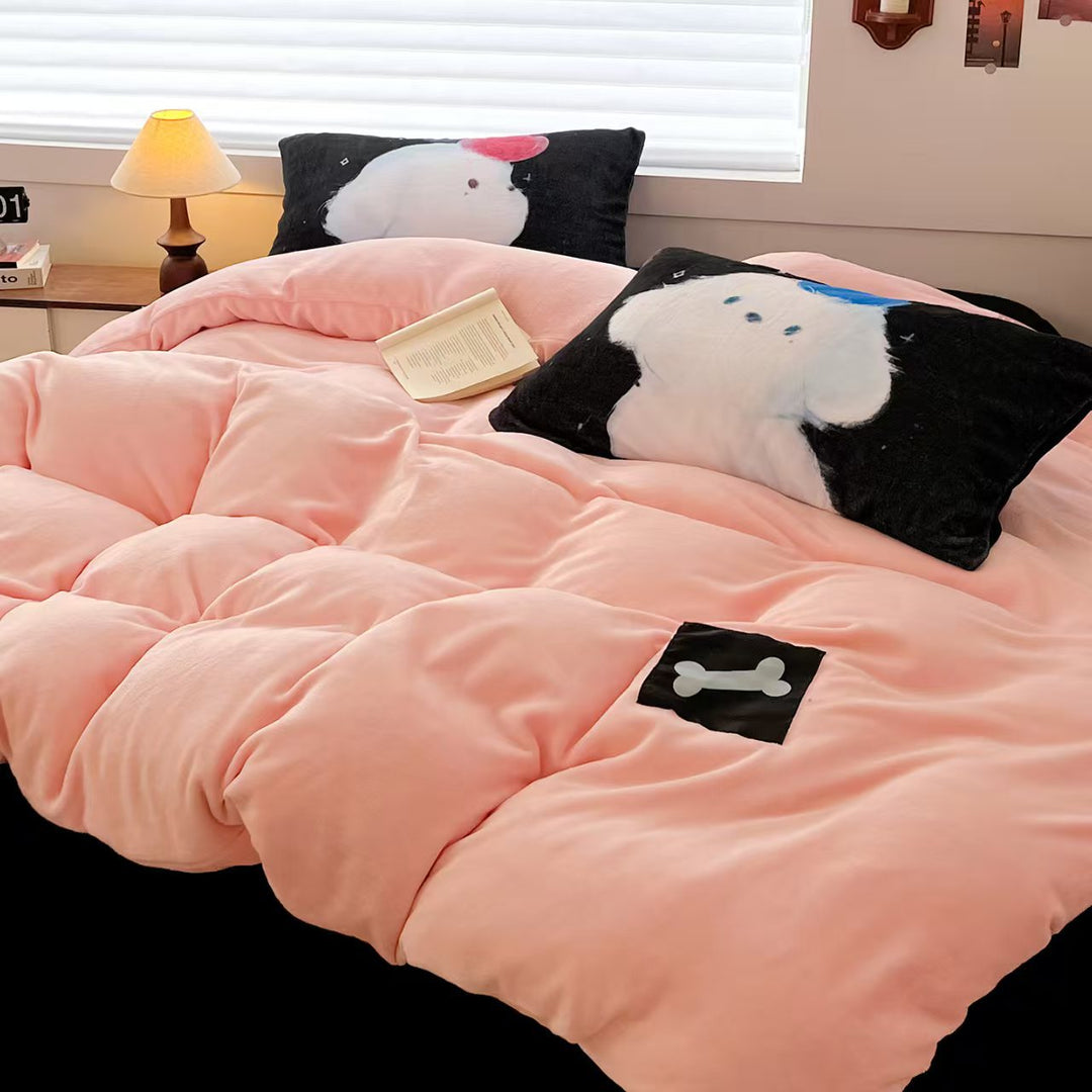 Soft Milk Fiber Fleece Bedding Set for Winter