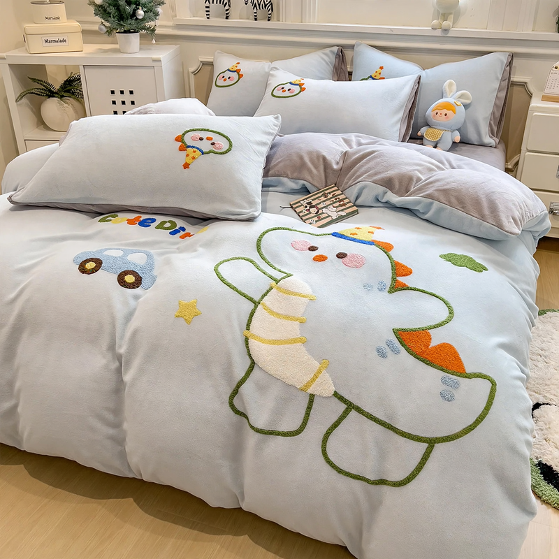 Milk fiber fleece bedding set, winter warm, various sizes