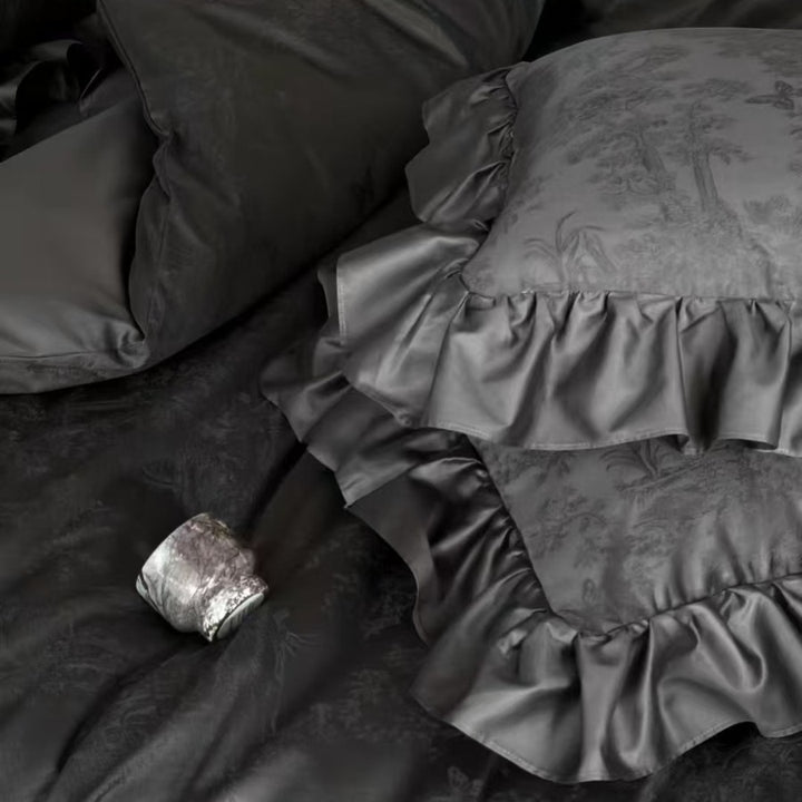 French cotton bedding set with lace, long-staple cotton
