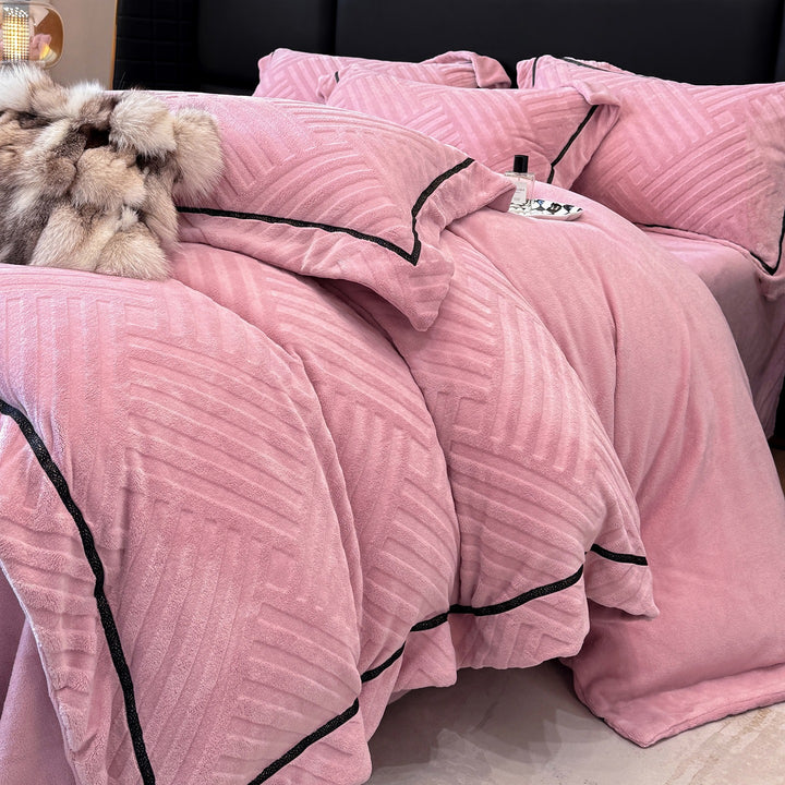 Milk fiber fleece duvet cover set, 4-piece, winter warm