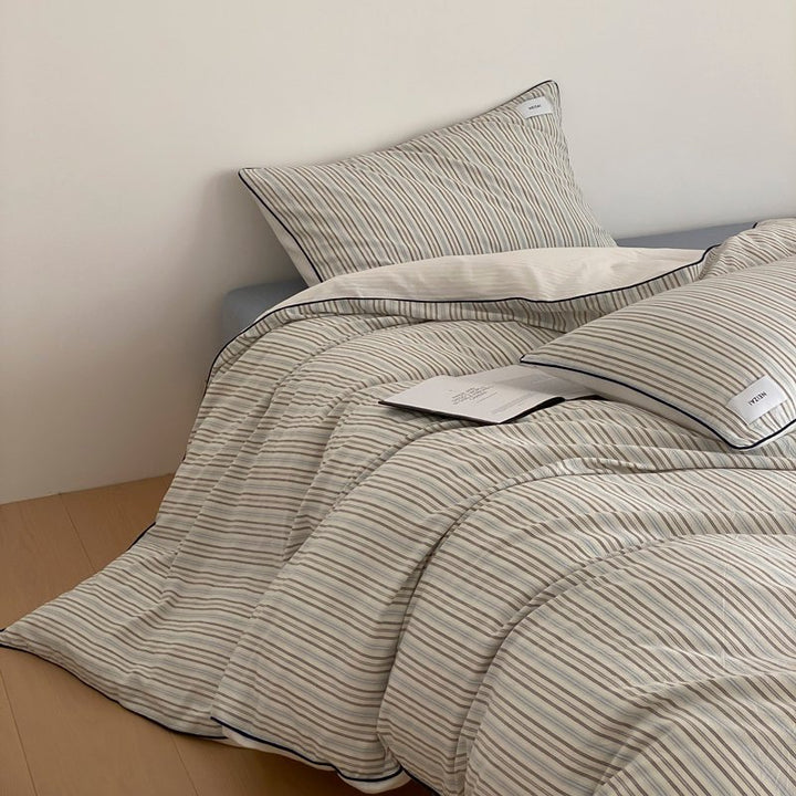 Cotton bedding set, 4-piece, stripe pattern