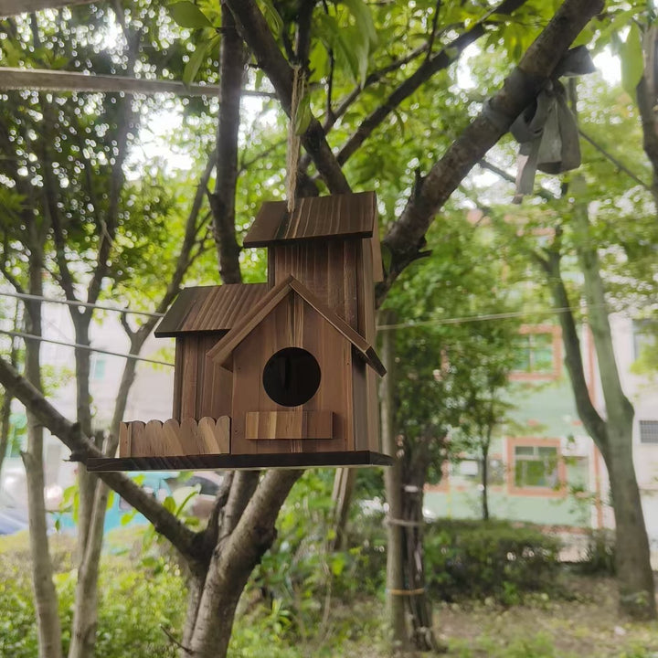 Wooden birdhouse in villa design for hanging