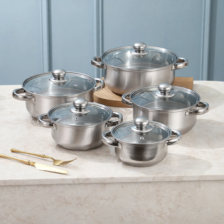 Stainless Steel Cookware Set, 10-Piece, with Glass Lids