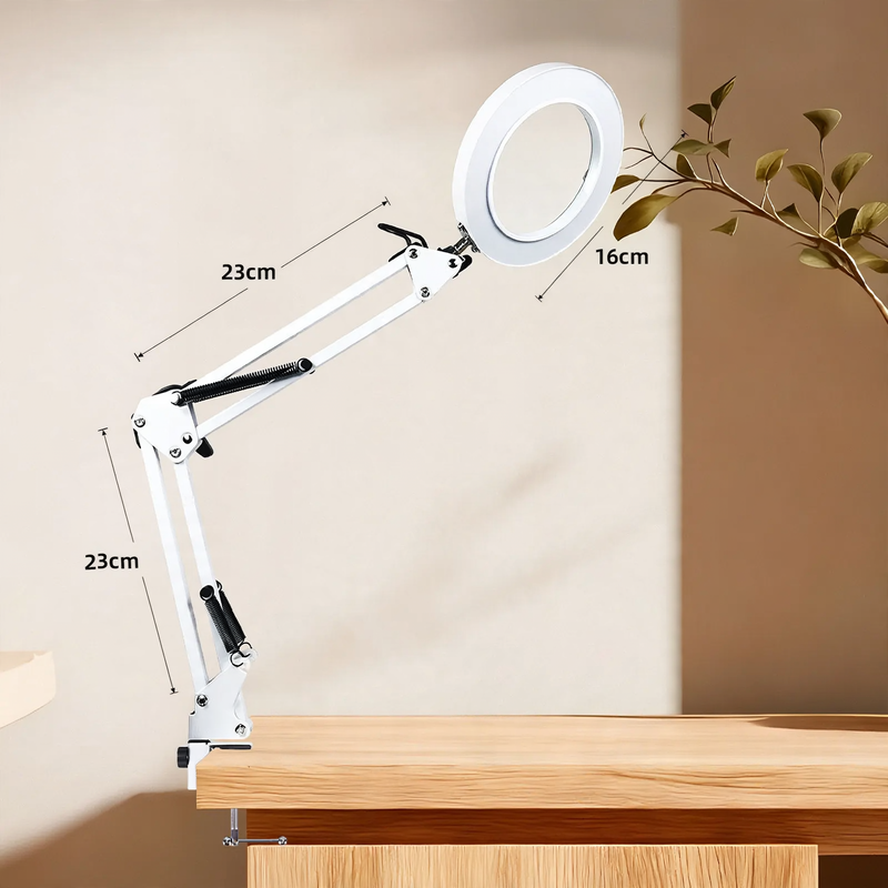 LED work lamp with long articulated arm and eye protection