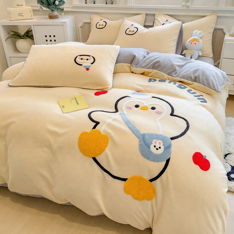 Milk fiber fleece bedding set, winter warm, various sizes