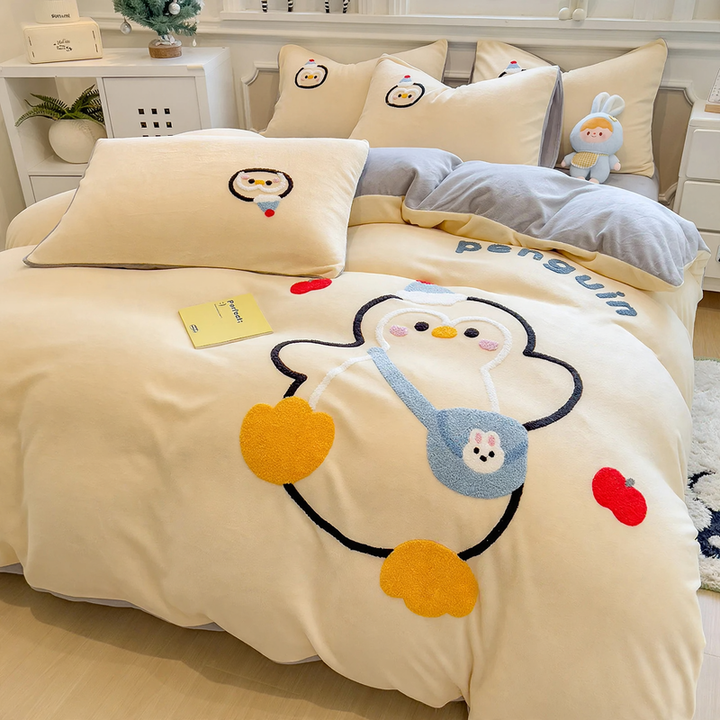 Milk fiber fleece bedding set, winter warm, various sizes