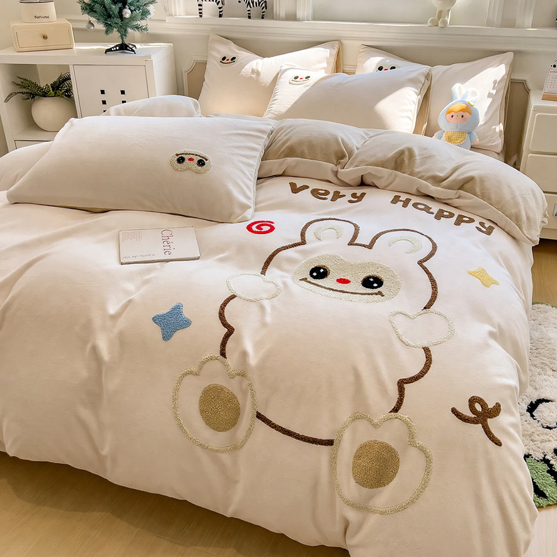 Milk fiber fleece bedding set, winter warm, various sizes