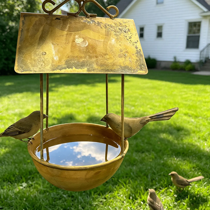 Hanging birdbath made of iron