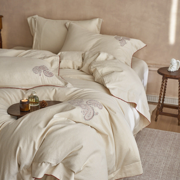 Cotton-linen bed linen, 4-piece, embroidered