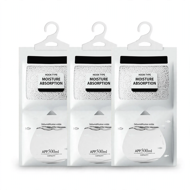 Hanging dehumidifier bags with hooks