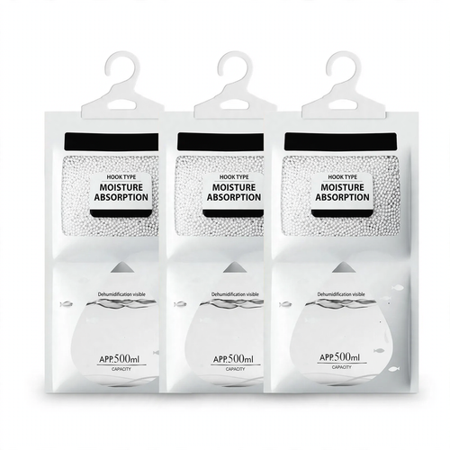 Hanging dehumidifier bags with hooks