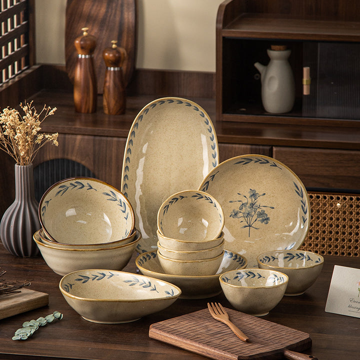 Ceramic dinnerware set, floral pattern, vintage style