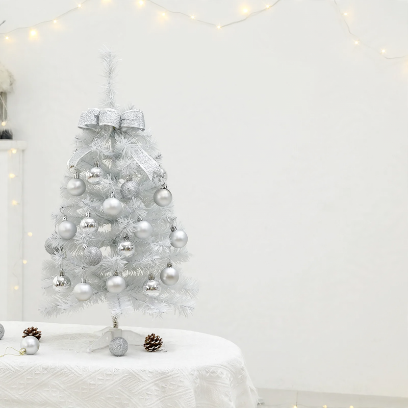 White mini Christmas tree with ornaments, 45 cm or 60 cm