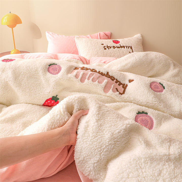 Milk fleece bedding set, double-sided, winter warm