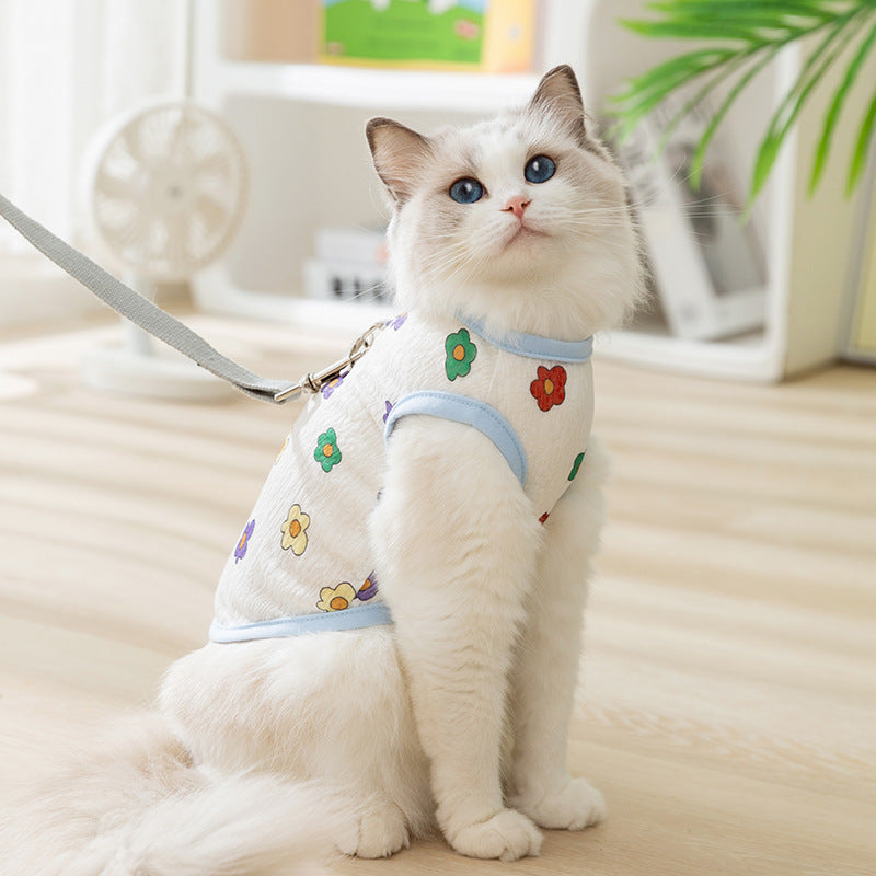 Mesh fabric harness top for cats with leash
