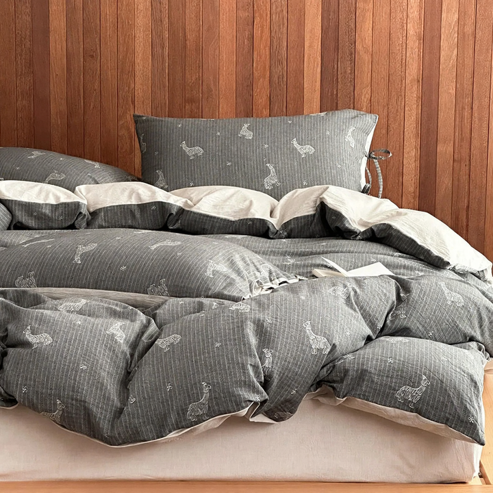 Cotton-linen bedding set, jacquard, with tie bands