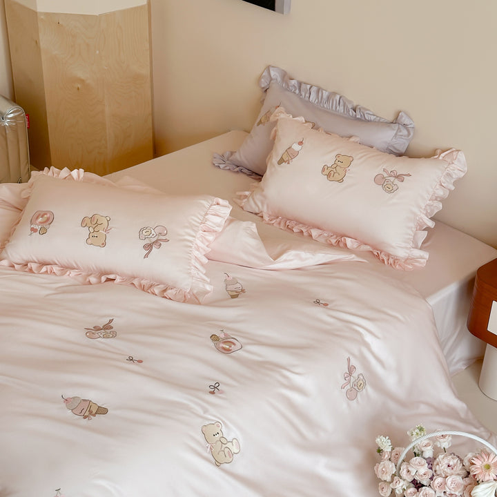Cotton bedding set, 4-piece, rabbit motif