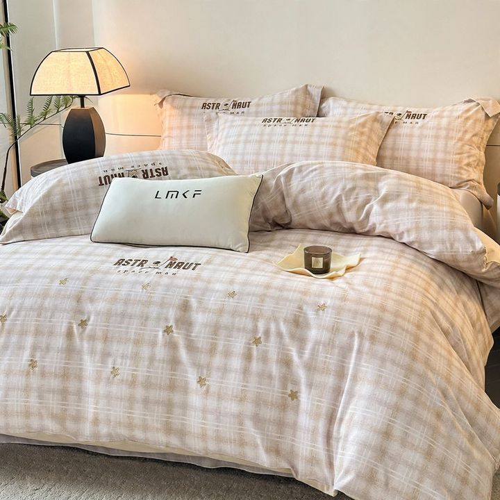 Cotton bedding set, 4-piece, geometric pattern