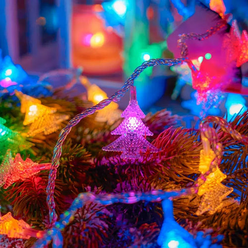 LED string lights with Christmas motifs for festive decoration