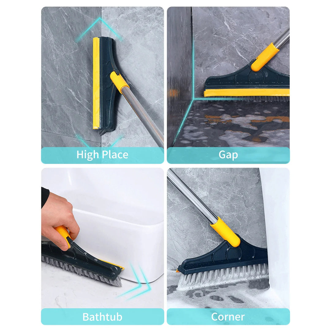 2 In 1 Floor Scrub Brush with Window Squeegee 120 Degrees Rotatable Long Handle Bowlift