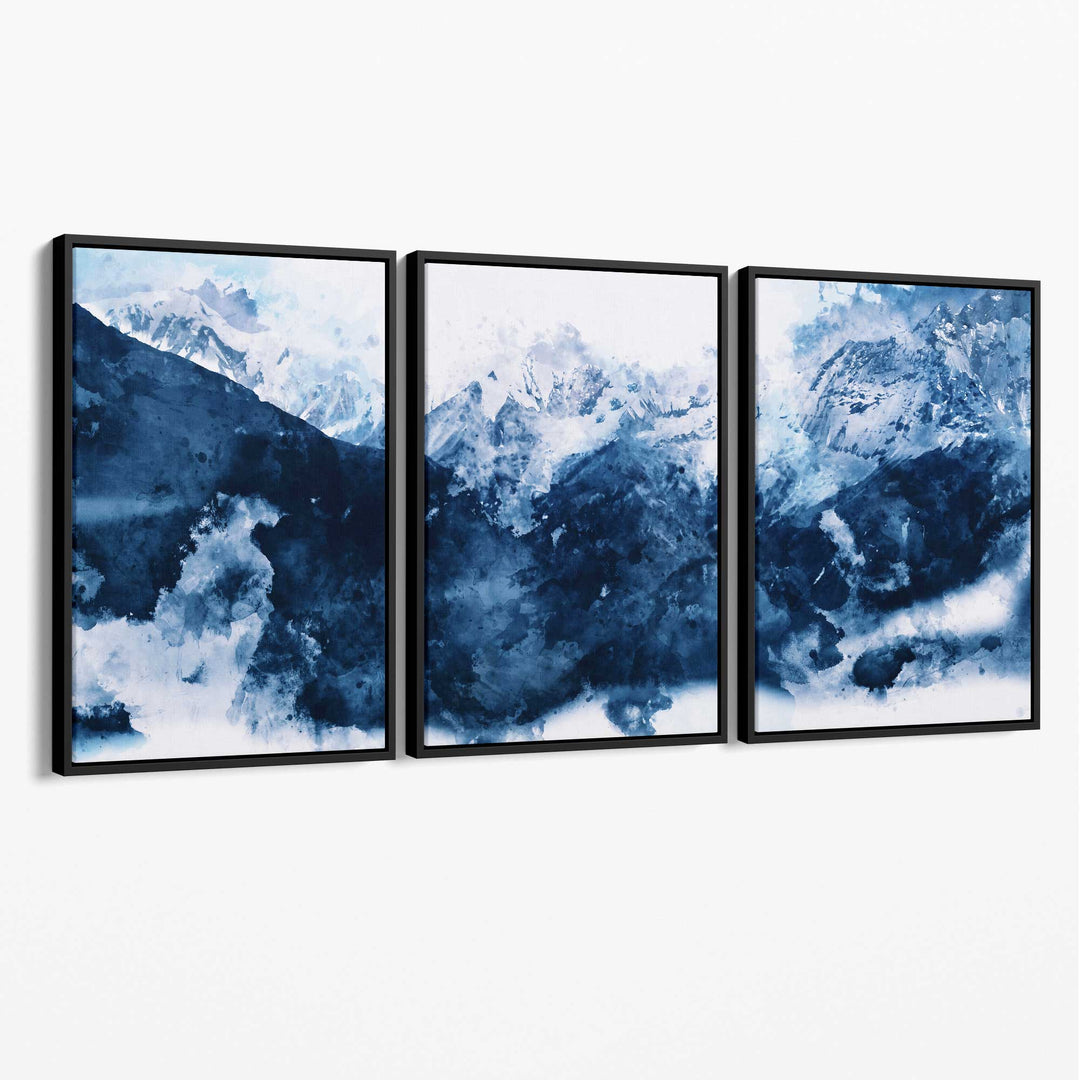 Abstract Navy Blue Mountains Set of 3 Canvas Prints | Bowlift