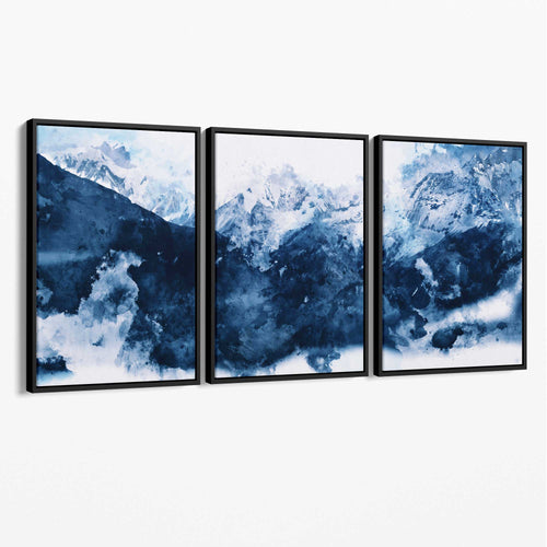 Abstract Navy Blue Mountains Set of 3 Canvas Prints | Bowlift