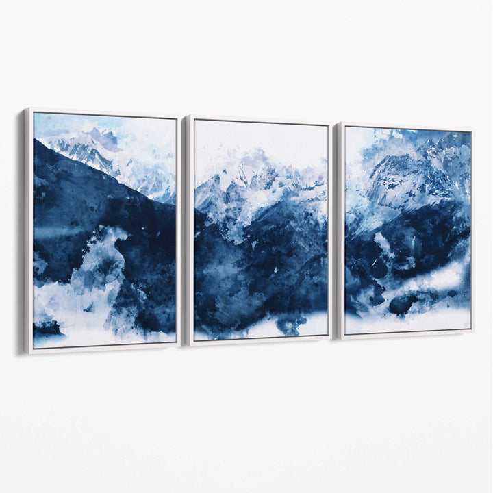 Abstract Navy Blue Mountains Set of 3 Canvas Prints | Bowlift