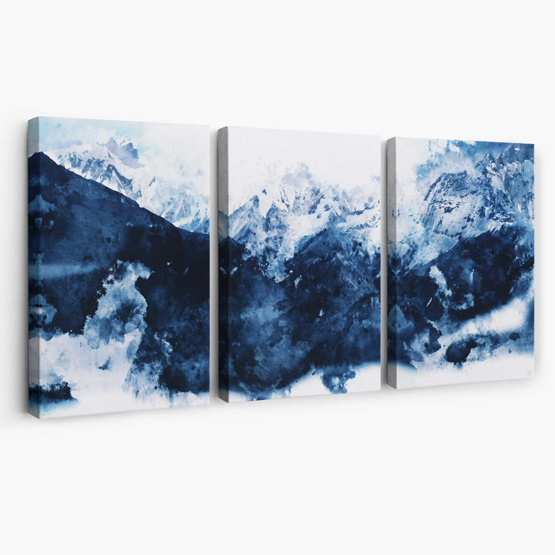 Abstract Navy Blue Mountains Set of 3 Canvas Prints | Bowlift