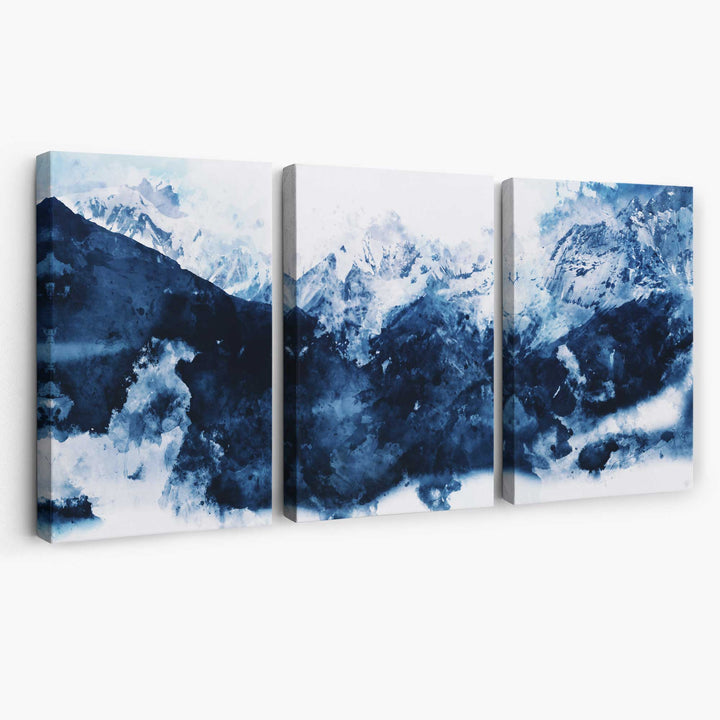 Abstract Navy Blue Mountains Set of 3 Canvas Prints | Bowlift