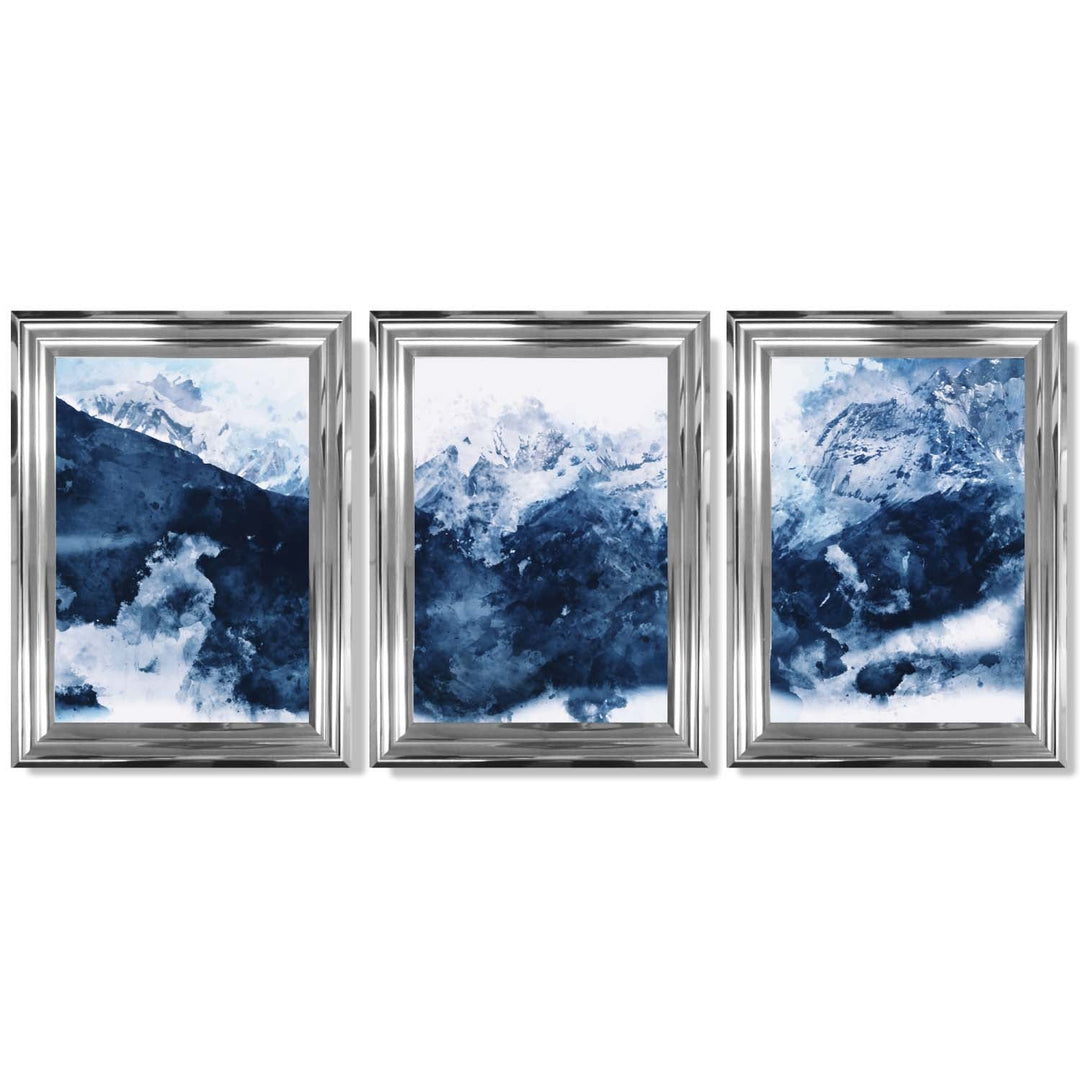 Abstract Navy Blue Mountains Set of 3 Framed Art Prints | Bowlift
