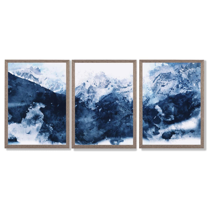 Abstract Navy Blue Mountains Set of 3 Framed Art Prints | Bowlift
