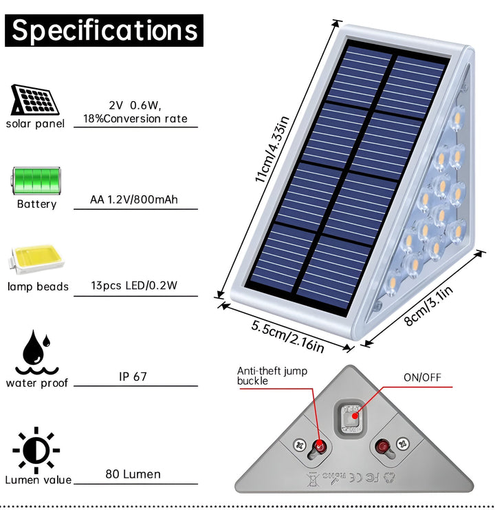 BowLift | 2-Pack Triangular Solar Step Lights – IP67 Waterproof LED Outdoor Garden Lights