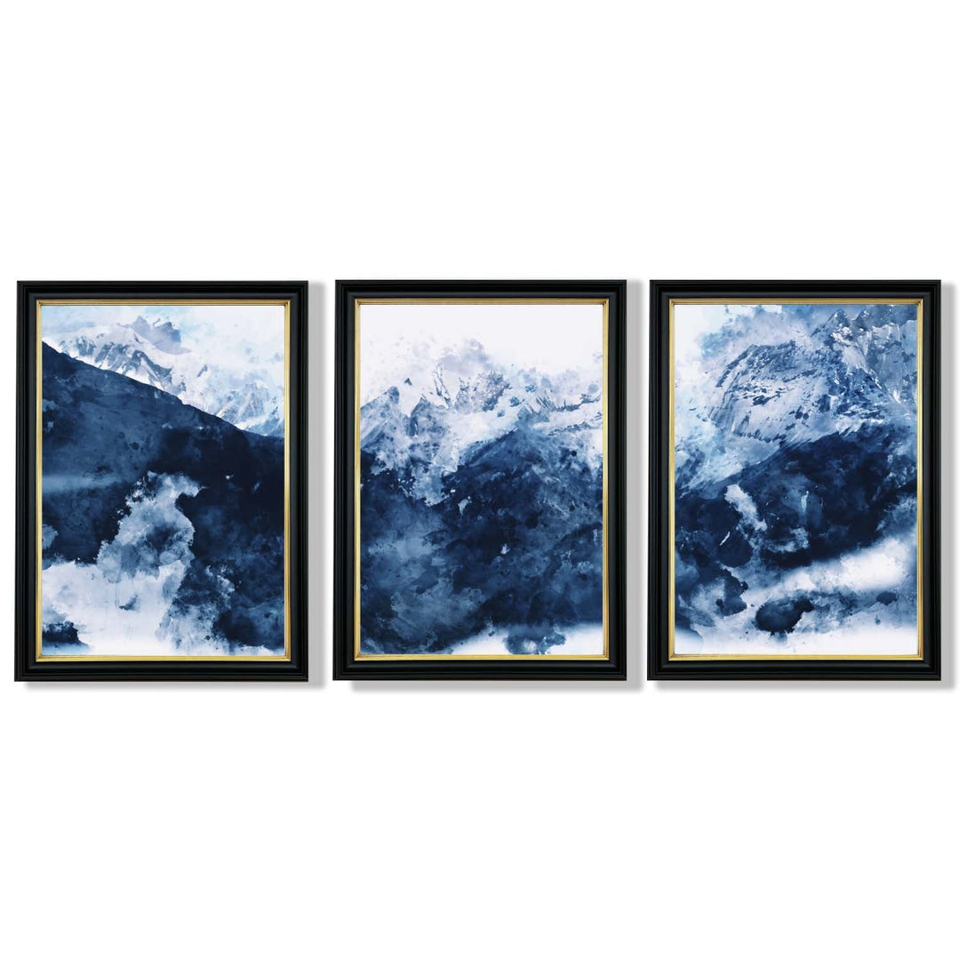 Abstract Navy Blue Mountains Set of 3 Framed Art Prints | Bowlift