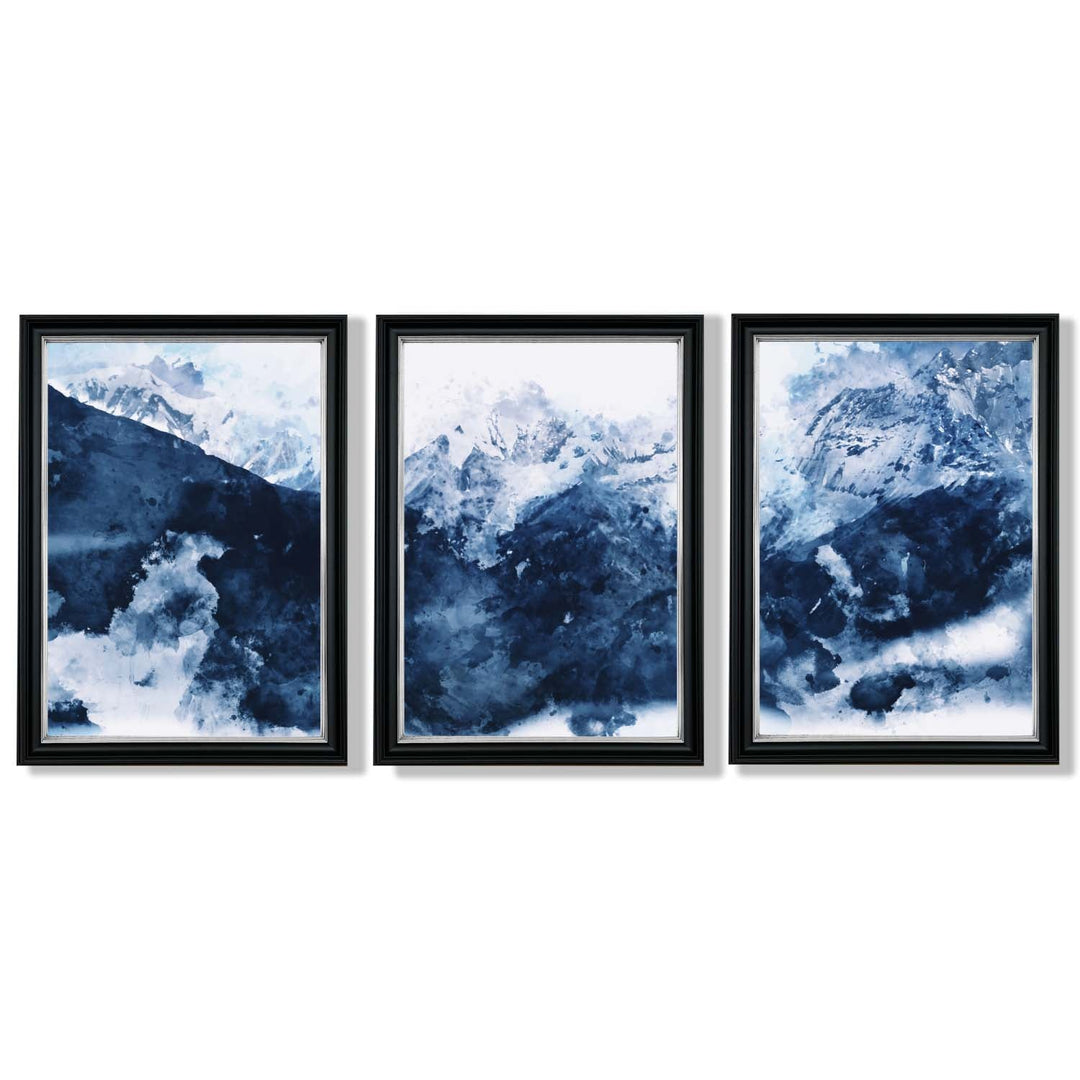 Abstract Navy Blue Mountains Set of 3 Framed Art Prints | Bowlift