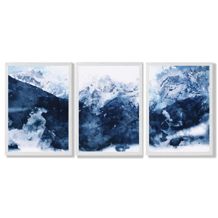 Abstract Navy Blue Mountains Set of 3 Framed Art Prints | Bowlift