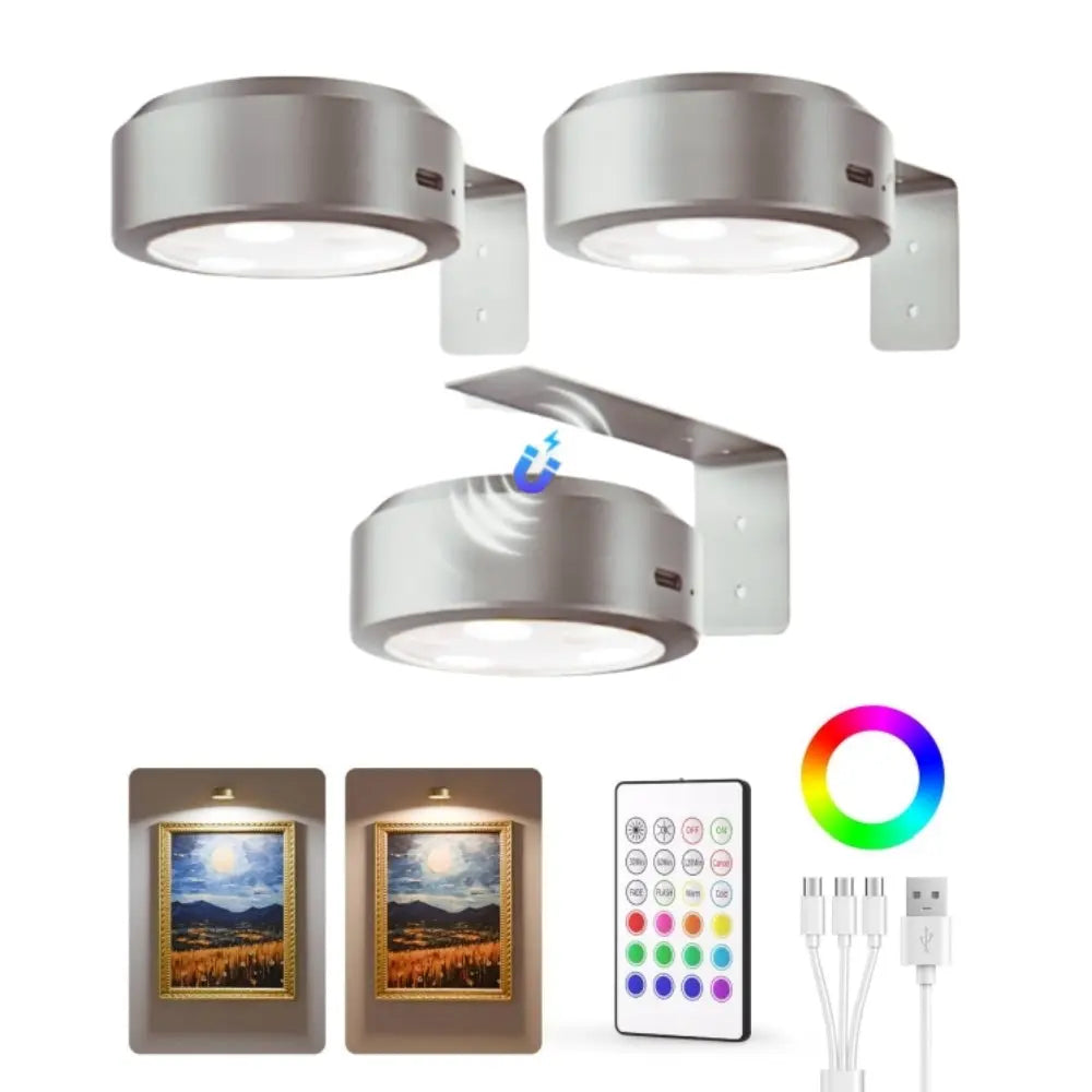 BowLift | 2 + 1 | Wireless Picture Lights – No Drilling, Rechargeable, Color Change with Remote Control