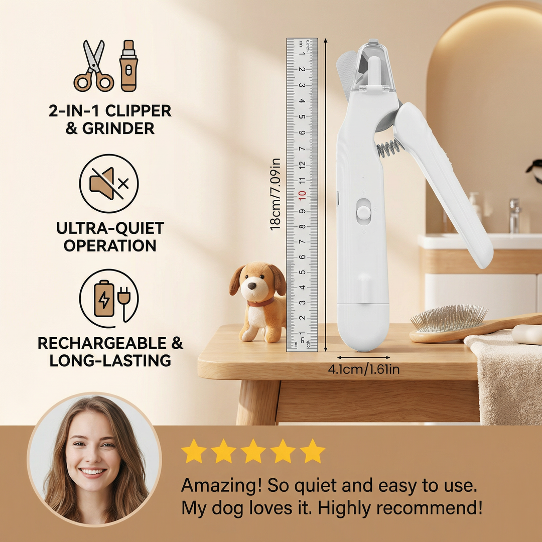 2-in-1 Professional Dog Nail Clipper & Grinder – Ultra-Quiet & Rechargeable Bowlift