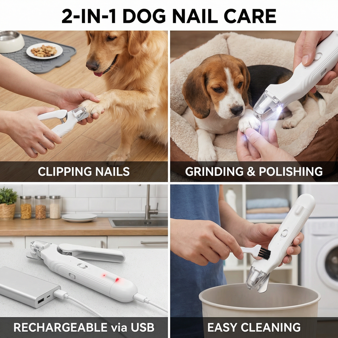 2-in-1 Professional Dog Nail Clipper & Grinder – Ultra-Quiet & Rechargeable Bowlift