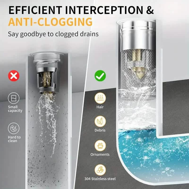 BowLift | 2-Pack: Pop-Up Wash Basin Plugs with Stainless Steel Strainer and Hair Strainer