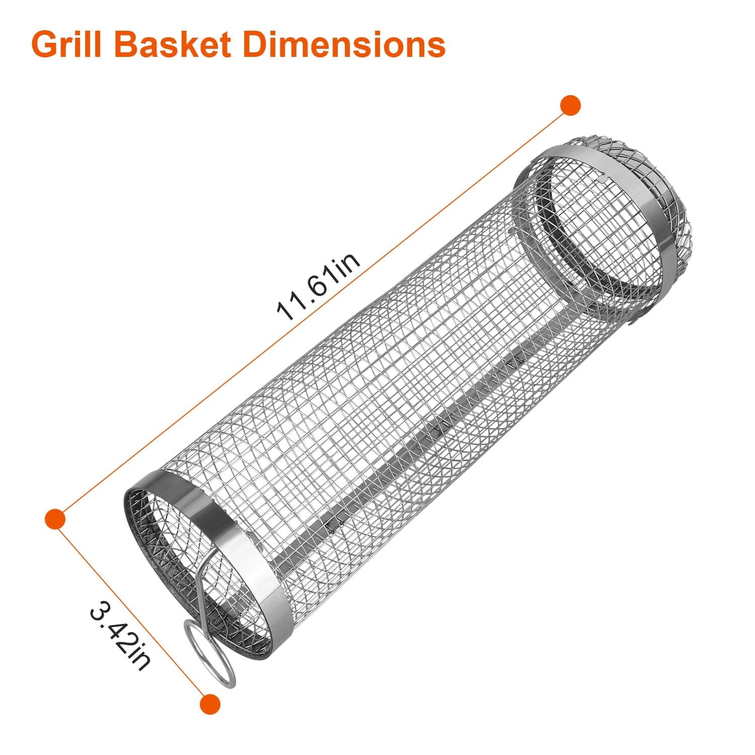 BowLift | 2-piece: Portable BBQ Rolling Basket Round Stainless Steel Grill