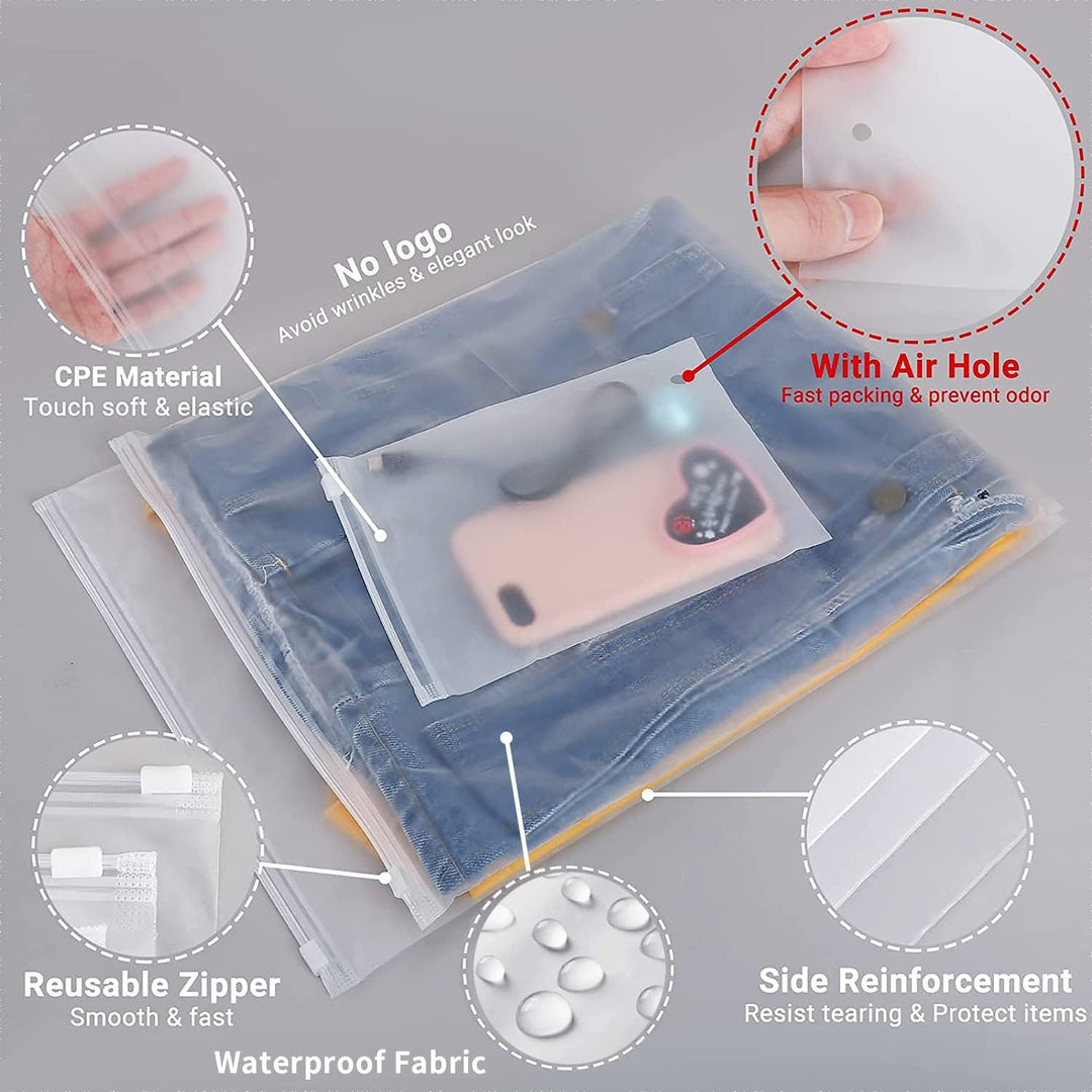Multi-Purpose Frosted Zip Storage Bags – 20-Pack Plastic Garment Sleeves (Buy 2 Sets, Take 1 FREE) | Bowlift