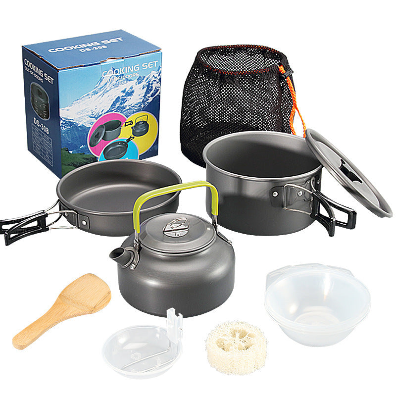 lightweight collapsible camping cookware kit with nonstick anodized pots pan kettle and folding handles Bowlift