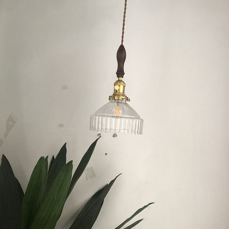 Industrial Rustic Loft Pendant Light – 1-Light Ribbed Glass Ceiling Lighting for Living Room and Dining Room | Bowlift