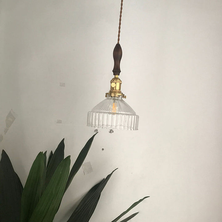 Industrial Rustic Loft Pendant Light – 1-Light Ribbed Glass Ceiling Lighting for Living Room and Dining Room | Bowlift