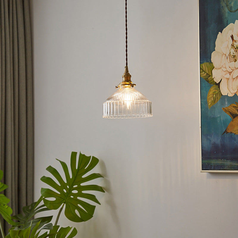 Rustic Pendant Lamp with Rippled Glass - Industrial Design | Bowlift