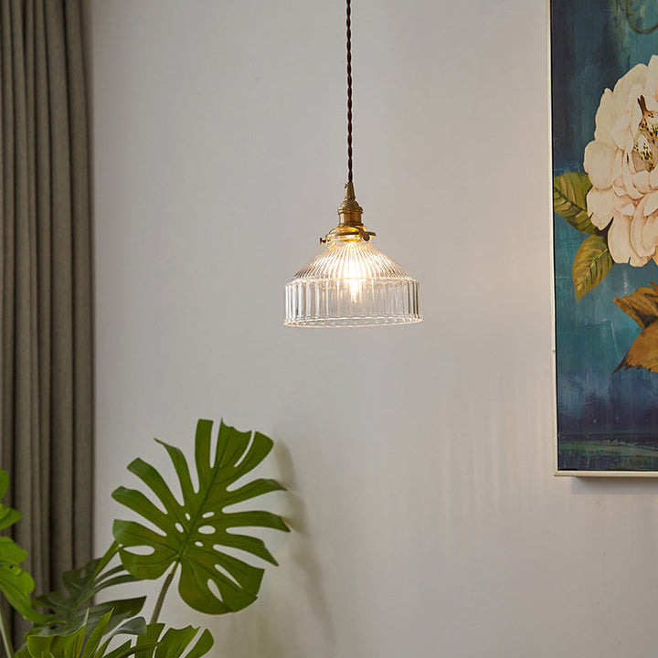 Industrial Rustic Loft Pendant Light – 1-Light Ribbed Glass Ceiling Lighting for Living Room and Dining Room | Bowlift