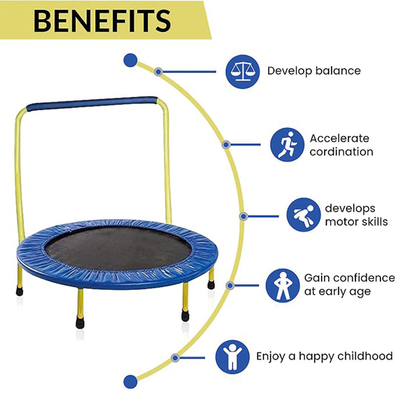 BowLift | Kids Trampoline Portable & Foldable 36 Inch Round Jumping Mat for Toddler Durable Steel Metal Construction Frame with Padded Frame Cover and Handle Bar
